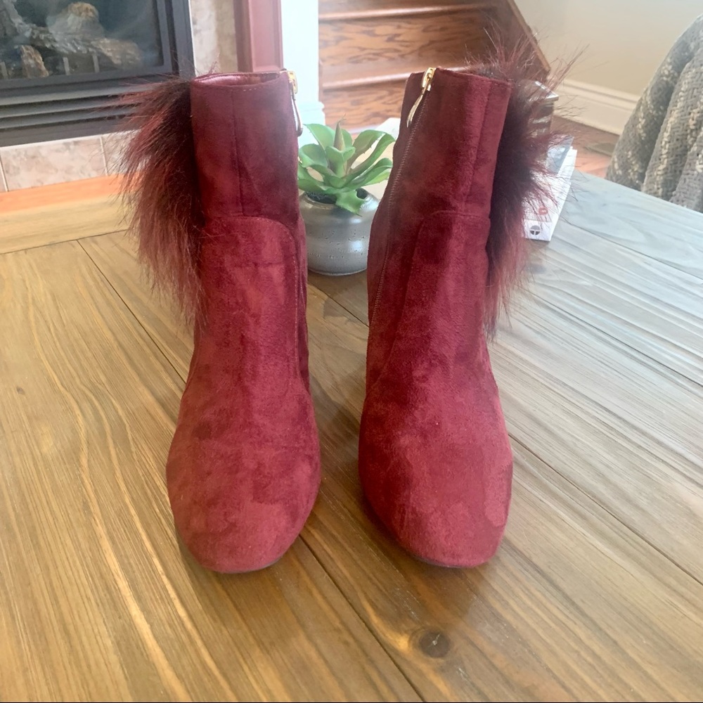 SOLD Cape Robbin | Bernice Ankle Boot Faux Fur in Burgundy - Picture 9 of 11